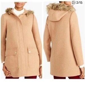 Re-imagine By J Crew Tan Hooded Coat with Faux Fur Trim Size 4P